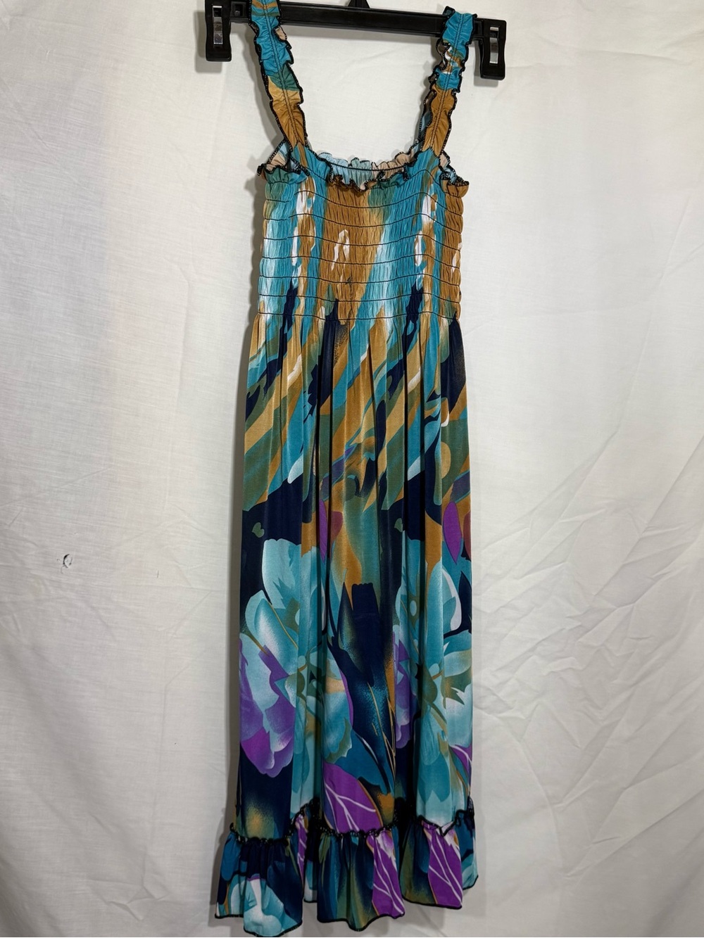 WinWin Teal, Navy & Gold Floral Maxi Dress Size Jr 11-14
